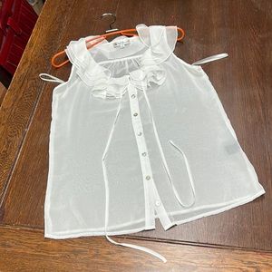 Red Berry White Sheer Sleeveless Blouse Tank Top M